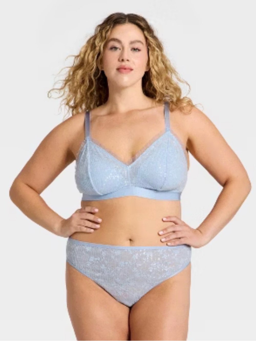 Light Blue Lace Bralette & Bikini Set